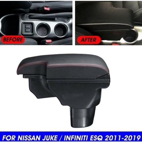 For Nissan Juke Infiniti ESQ 2011-2019 Central Armrest Consoles Storage Box Handrails Double Layer Storage W/ 3 USB Port