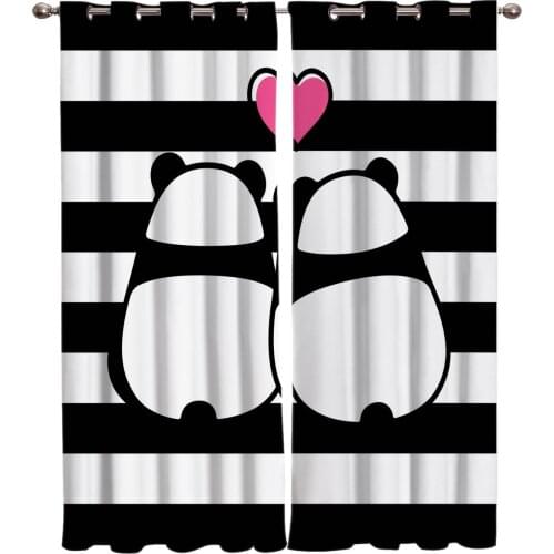 Two Panda Black And White Stripes Window Treatments Curtains Valance Bathroom Bedroom Outdoor Drapes Kids Curtain Panels