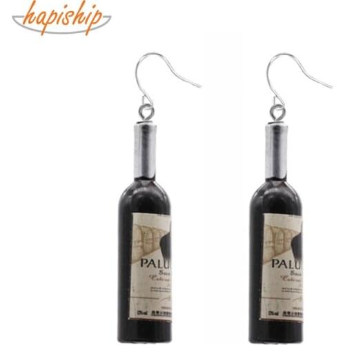Hapiship 2017 New Womens Fashion Handmade Resin Wine Bottle Dangle Earring Personality Party Earring CN33