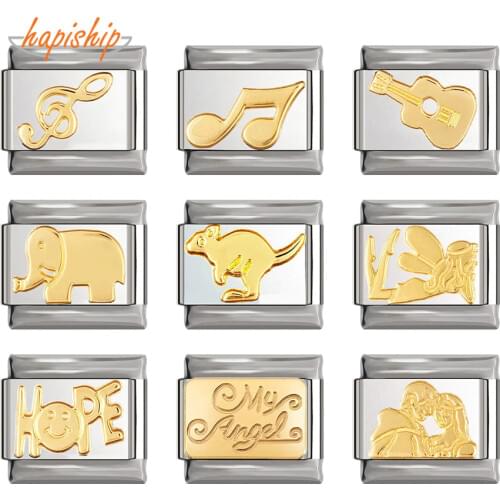 Hapiship Original Daisy Elephant Kangaroo Angel Notes Hope Italian Charm Fit 9mm Bracelet Stainless Steel Jewelry Making DJ192