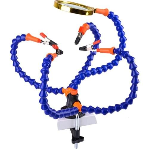 HLZS-Bench Vise Table Clamp Soldering Station With 5Pc Flexible Arms Soldering Iron Holder Pcb Welding Repair Third Hand Tool