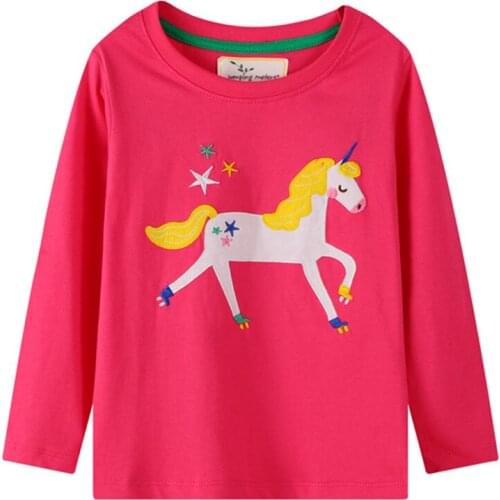 Jumping meters Unicorn Girls Long Sleeve T shirts for Autumn Spring Cotton Childrens Tops Fashion Applique Kids Clothing Tees