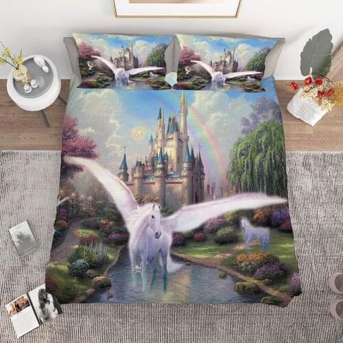 Kids Cartoon 2/3pcs Bedding Set For Children Cartoon Bedcllothes Colorful Animal Printed Unicorn Quilt Cover For Girl Pillowcase
