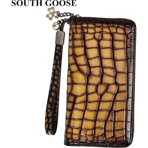 Genuine Leather Unisex Wallet Vintage Men Business Long Clutch Handy Bag Card Holder Female Wrist Bag Cellphone Pouch Coin Purse