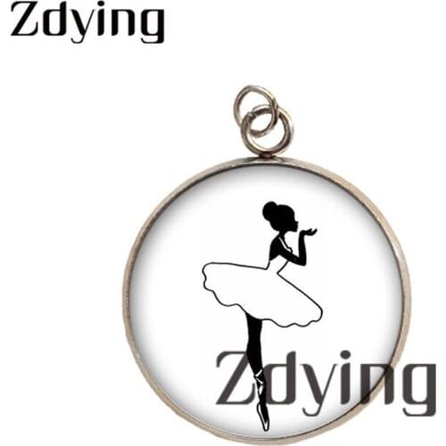 Zdying 2pcs Round Glass Cabochon Ballet Girls Charms Stainless Steel Necklace Pendants Wedding Jewelry Gift Accessories A008