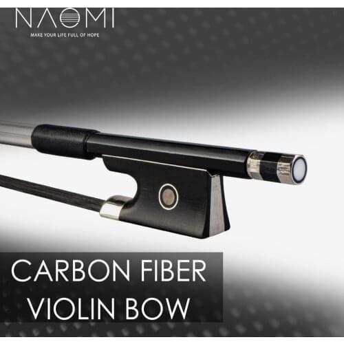 NAOMI 4/4 Size Violin/ Fiddle Bow Carbon Fiber Bow Round Stick AAA Grade Black Horsehair Ebony Frog Paris Eye Inlay Beginner Use