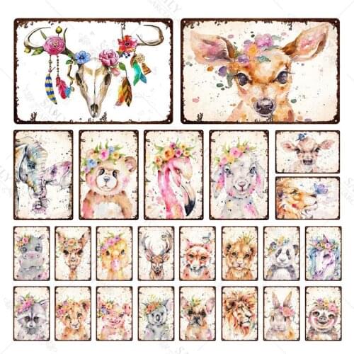Cute Animal Metal Sign Lion Tiger Deer Bear Art Decor Poster Home Decor Tin Sign Bar Cafe Art Gallery Plaque Home Decor Board