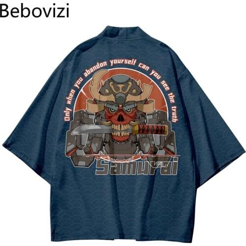 Fashion Kimono Beach Harajuku Men Women Cardigan Haori Obi Asian Clothes Pant Suit Plus Size Blue Samurai Japanese Style Sets