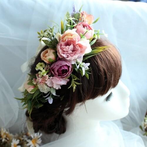 2020 New Bridal Wreath Simulation Flowers Adult Headdress Hairband Shooting Hair Accessories