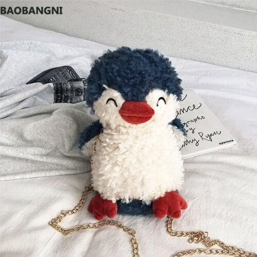 New Arrival Penguin Doll Womens Single Shoulder Bag Loveliness Plush Chain Bag Girls Small Capacity Mini Mobile Phone Bag