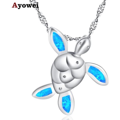 Ayowei fashion small fresh silver plated stamped blue opal necklace pendant wedding gift trend new OP843A
