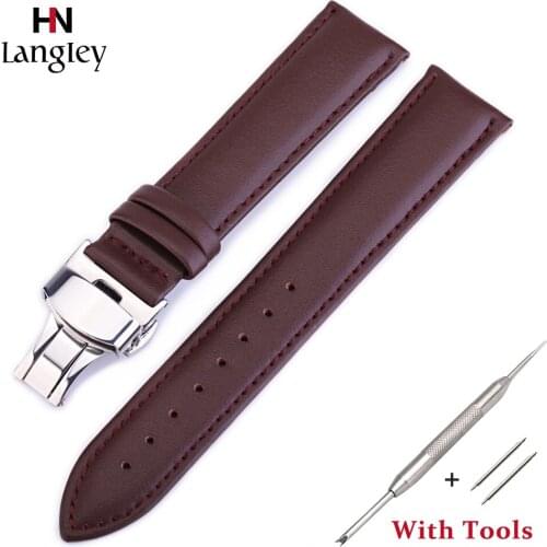 12/14/16/18/20/22/24mm Plain weave Cowhide Leather Watchband For Men Women Watch Double press Butterfly buckle Strap Accessories