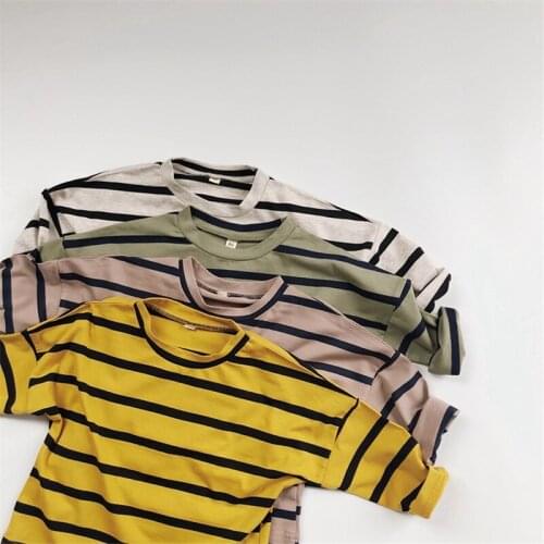 Spring autumn children striped long sleeve T shirts 1-6 Years Korean style O-Neck cotton Bottoming Tees for boys and girls Tops