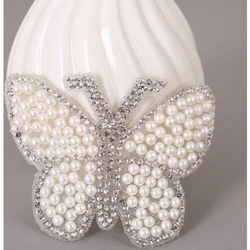 3D Rhinestone Crystal Butterfly Hot Melt Adhesive Patches for Clothing Beaded Butterfly Iron on Paste for Shoes Handbag 5Pcs/lot