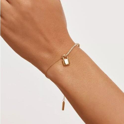 High Quality Simple Style Delicacy Cz Thin Tennis Chain Mini Lock Pendant Bracelet For Women Girl Party Engagement Gifts Jewelry