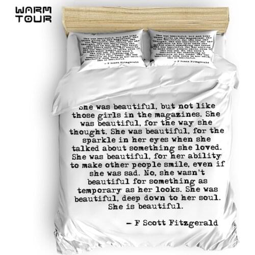 WARMTOUR Duvet Cover She Was Beautiful - Fitzgerald Quote Duvet Cover Set 4 Piece Bedding Set For Beds