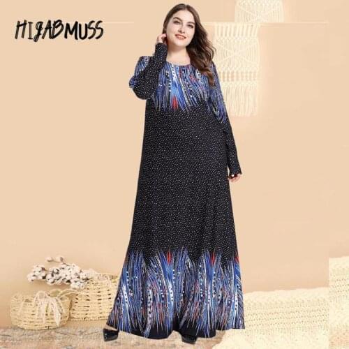 Oversized Dress Ladies Color Printing Fashion Long Sleeve Casual Muslim Arabian Long Skirt Blue Black Abaya Dubai 2021 Clothing