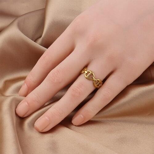 Punk Street Style Thick Chunky Chain Ring Cuban Curb Link Gold Filled Stainless Steel Stylish Ring for Women Simple Design rings