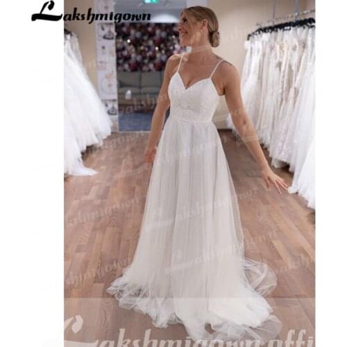 Princess Wedding Dress Bohemian Rustic Boho Civil Sweep Train Bridal Gown Sleeveless Spaghetti Strap Beach Elegant For Women