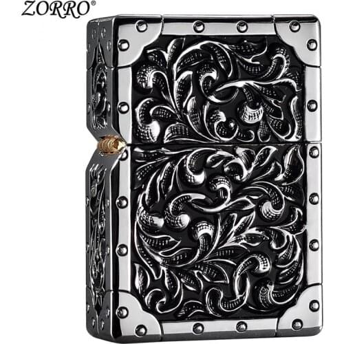 Zorro Solid Fine Copper Kerosene Lighter Windproof Refillable Flint Cigarette Cigar Torches Lighters Smoking Accessories No Box