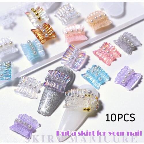 10pcs/lot Nail Art Crystal Aurora Gem Charm Princess Dress Skirt Nails Accessories Japanese Retro Manicure Symphony Manicure