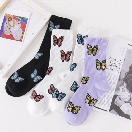 19 Style New Butterfly Socks Women Harajuku Kawaii Skateboard Short Socks Men Cotton Printed Happy Socks Popsocket Dropshipping