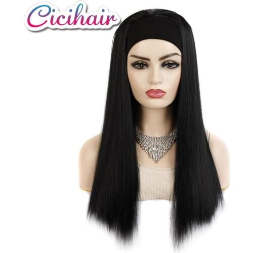 20"Synthetic Headband Wig Thick Bouncy Black Long Straight Wig High Temperature Fiber Synthetic Wigs For Women Daily Lolita Wig