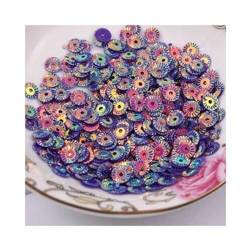 3000Pcs 6mm Round Wheel Flower Gold Plating Loose Sequins Sewing PVC DIY Paillette Dark Purple Confetti