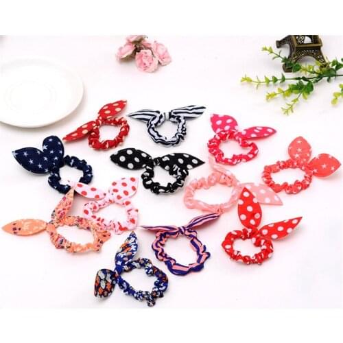 50PCS Cute Polka Dot Bow Kids Rabbit Ears Hair Band Hair Tie Headband Girl Scrunchy Children Ponytail Headwear Hair Accessories