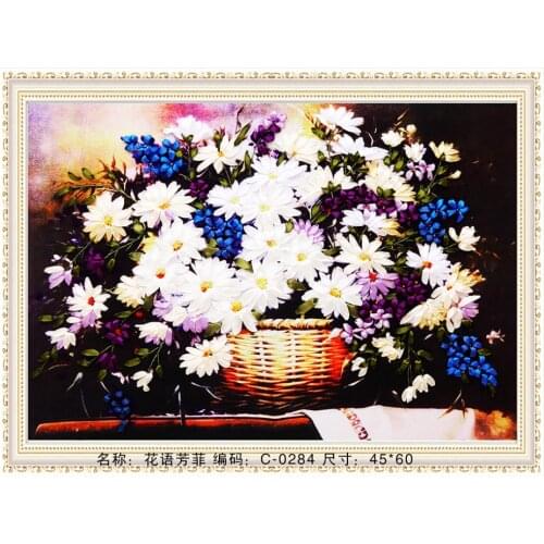 60x45cm Flower language Ribbon embroidery kit stain painting set handcraft kit DIY handmade needlework art home decor