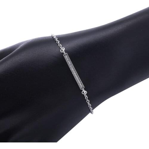 Ajax 925 Sterling Silver Simple Rectangular Crystal Bracelet Chains For Girl Gift