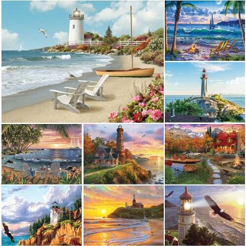 DIY 5D Diamond Painting Full Square Landscape Coast Villa Cross Stitch Embroidery Diamond Mosaic Picture of Rhinestones Decor