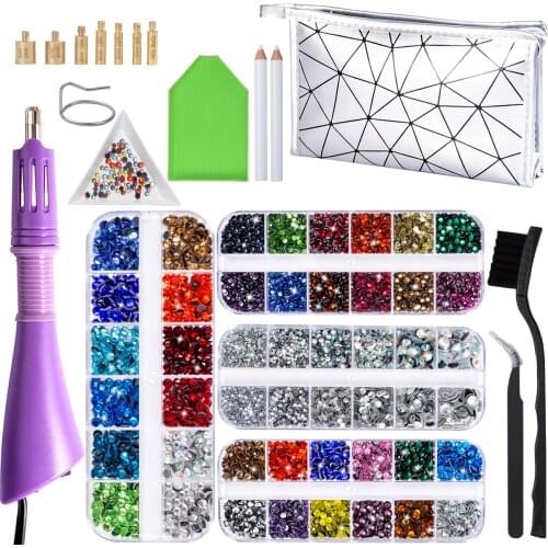 Hotfix Applicator with 4 Boxes Hot Fix Applicator Rhinestones/DIY Hot Fix Rhinestone Setter Hotfix Rhinestones in total 8640pcs
