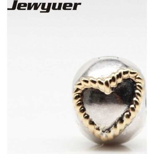 Gold heart clips clasp charms Sterling Silver beads fine jewelry Fit bead Charm Bracelet DIY for women gift to lover KT0176