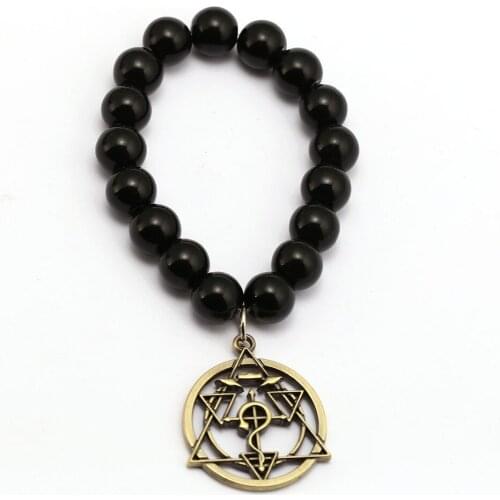 Fullmetal Alchemist Bracelets Edward Homunculus Handmade Natural Black Onyx Beads Bracelet Men Women Anime Jewelry Accessories