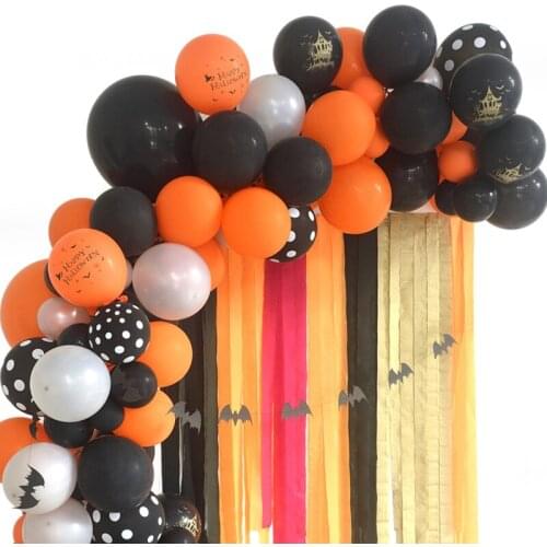DD Balloon Decor Halloween Party Scene Layout Balloon Chain Set Photography Backdrop Birthday Decoration Orange Black Background