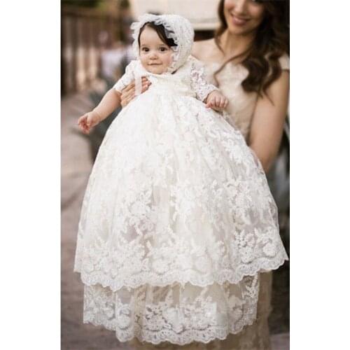 Custom England style Hundred days baby lace long ball gown palace baby dress 0-2 years old