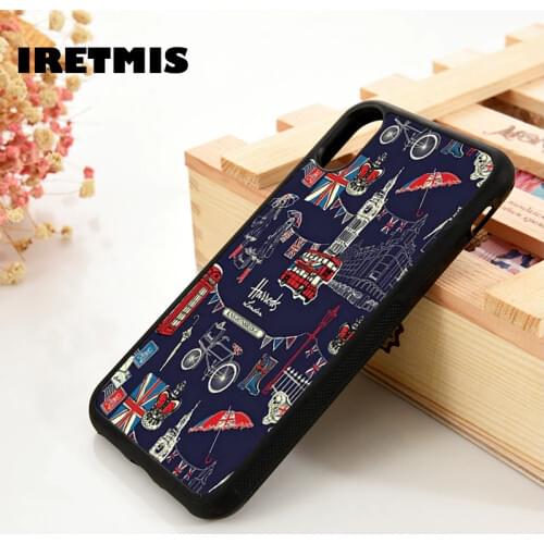 Iretmis 5 5S SE 6 6S Silicone phone case cover for iPhone 7 8 plus X Xs 11 Pro Max XR United Kingdom Flag Uk Harrods London Bus