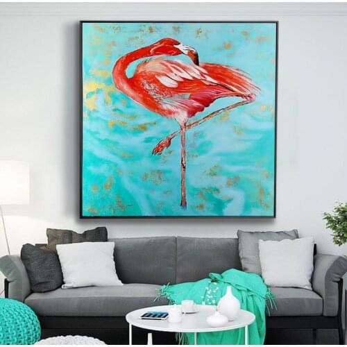 Handmade wall oil painting of lovely flamingo cute flamingos animal oil paintings for living room decoration