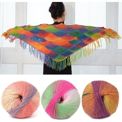 1Ball 50g Hand-woven Rainbow Colorful Crochet Cashmere Wool Blend Yarn Knitting Hat Accessory-----cagrate