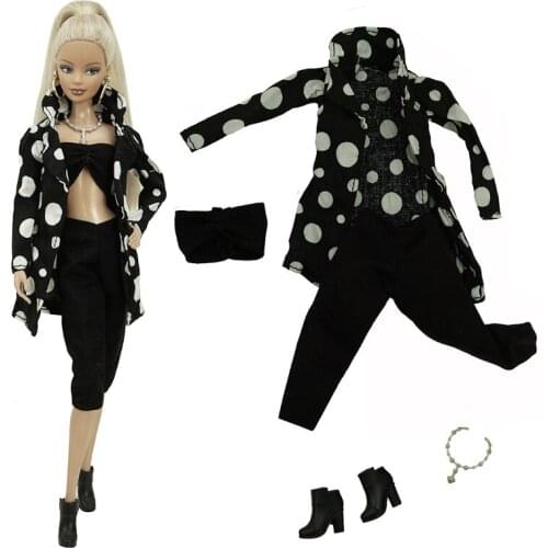 Classic Black Dotted Polka 11.5" Doll Clothes For Barbie Clothes Outfits Top Pants Shoes Necklace 1/6 BJD Dolls Accessories Toys
