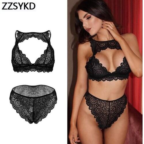 Black Sexy Lingerie Set Women Lace Push Up Bra Set Summer G-String Underwear Set Bras Lingerie Transparent Bra And Panties Sets