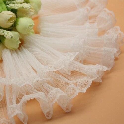 21Yards Ruffle Pleated Mesh Edging Fabric Lace Trim Black White Applique Skirt Wedding Dress Craft DIY 9cm Wide