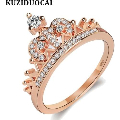 Kuziduocai New Fashion Jewelry Stainless Steel Zircon Crown Shape Wedding Bride Rings For Women Gifts Anillos Mujer Anel R-355