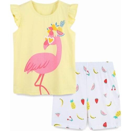 TUONXYE Summer Childrens Clothes For Girl Cartoon Flamingo T Shirt+Pants Kids Short Sleeve Clothing Set Teens Tracksuit