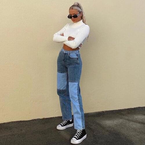 Patchwork Straight Baggy Vintage High Waist Boyfriends Mom Denim Womens Jeans Distressed Streetwear 2021 Female Ropa Mujer