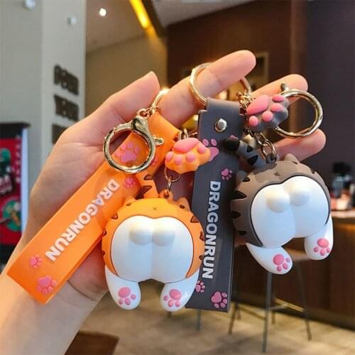 Cute Orange Gray Cat Butt Keychain Fashion Cartoon Resin Decor Key Chain Genius Animals Bag Pendant Keyring Jewelry Gift