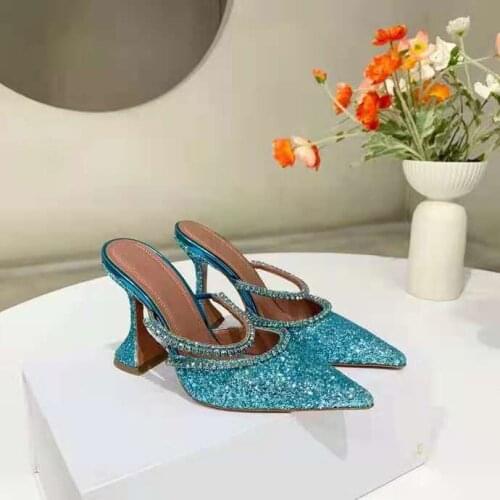 New Season Women Shoes Am Gilda Crystal Embellished Glitter Mules Green Sandals