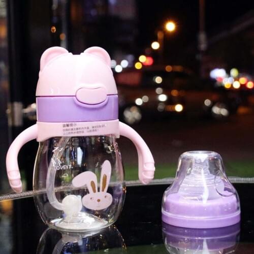 BPA Free 2 Use Baby Bottle Feeding Infant Feeding Milk Bottle Water Cup Care Straw Training Sippy Cup with Straw & Nipple 320ml