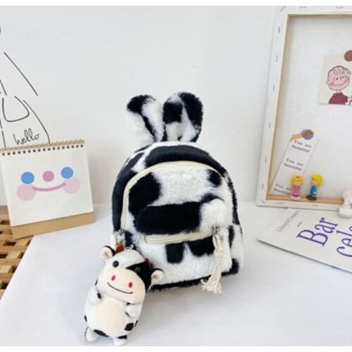 2020 New Cartoon Cow Pattern Plush Backpack Korean Childrens Backpack Fashion Kindergarten Baby School bag